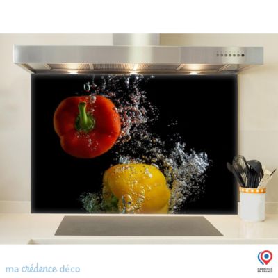 Crédence cuisine fond de hotte Bain de poivrons - Verre trempé - L 90 cm x H 70 cm - MaCrédenceDéco