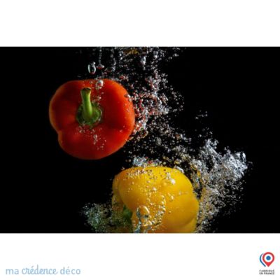 Crédence cuisine fond de hotte Bain de poivrons - Verre trempé - L 90 cm x H 70 cm - MaCrédenceDéco