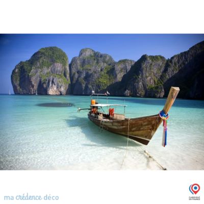 Crédence cuisine fond de hotte Bateau sur plage - Verre trempé - L 70 cm x H 60 cm - MaCrédenceDéco