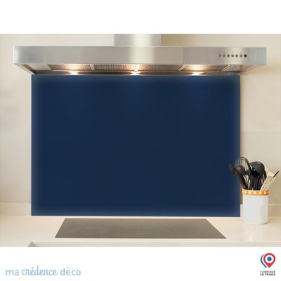 Crédence cuisine fond de hotte Bleu nuit nacré RAL 5026 - Verre trempé - L 90 cm x H 50 cm - MaCrédenceDéco