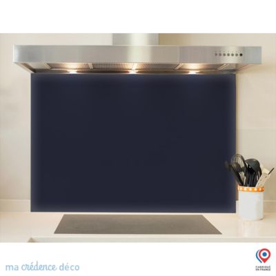 Crédence cuisine fond de hotte Bleu saphir RAL 5003 - Verre trempé - L 90 cm x H 70 cm - MaCrédenceDéco