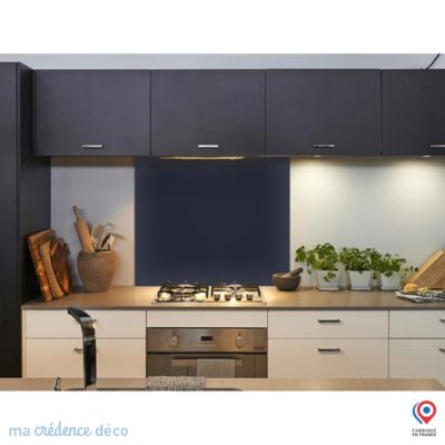 Crédence cuisine fond de hotte Bleu saphir RAL 5003 - Verre trempé - L 90 cm x H 70 cm - MaCrédenceDéco
