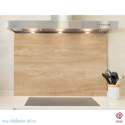 Crédence cuisine fond de hotte Bois brut - Alu composite - L 60 cm x H 45 cm - MaCrédenceDéco