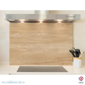 Crédence cuisine fond de hotte Bois brut - Verre trempé - L 90 cm x H 70 cm - MaCrédenceDéco