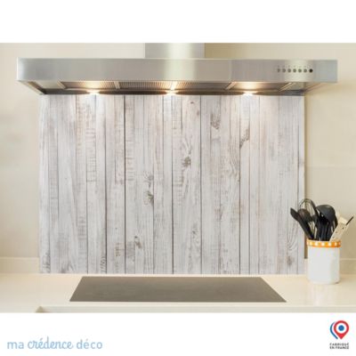 Crédence cuisine fond de hotte Bois peint en blanc - Verre trempé - L 90 cm x H 60 cm - MaCrédenceDéco