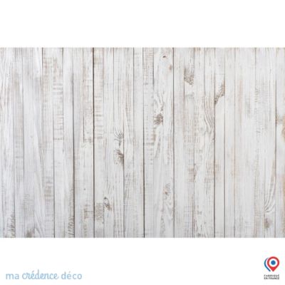 Crédence cuisine fond de hotte Bois peint en blanc - Verre trempé - L 90 cm x H 60 cm - MaCrédenceDéco