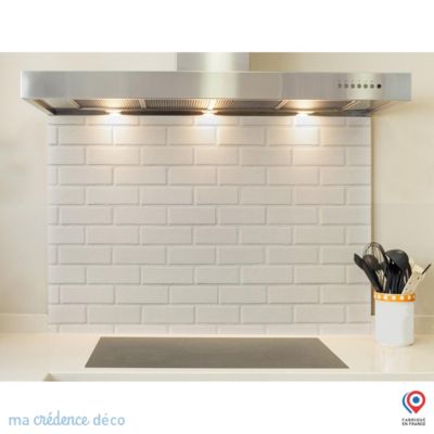 Crédence cuisine fond de hotte Briques blanches - Alu composite - L 60 cm x H 45 cm - MaCrédenceDéco
