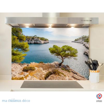 Crédence cuisine fond de hotte Calanque Cassis - Verre trempé - L 70 cm x H 60 cm - MaCrédenceDéco