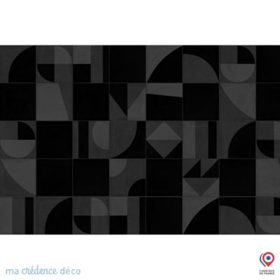 Crédence cuisine fond de hotte Carreaux ciment géométrie et couleurs 2 noir - Verre trempé - L 90 cm x H 70 cm - MaCrédenceDéco