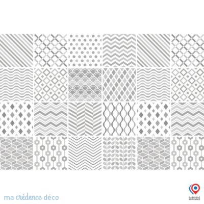 Crédence cuisine fond de hotte Carreaux ciment modernes 2 - Verre trempé - L 70 cm x H 60 cm - MaCrédenceDéco