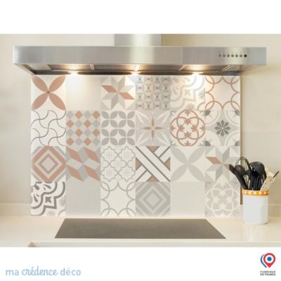 Crédence cuisine fond de hotte Carreaux ciment rouge - Verre trempé - L 90 cm x H 70 cm - MaCrédenceDéco