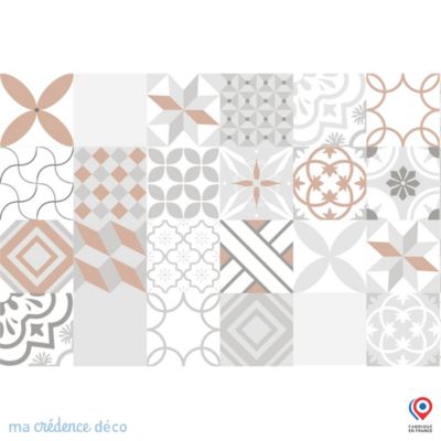 Crédence cuisine fond de hotte Carreaux ciment rouge - Verre trempé - L 90 cm x H 70 cm - MaCrédenceDéco