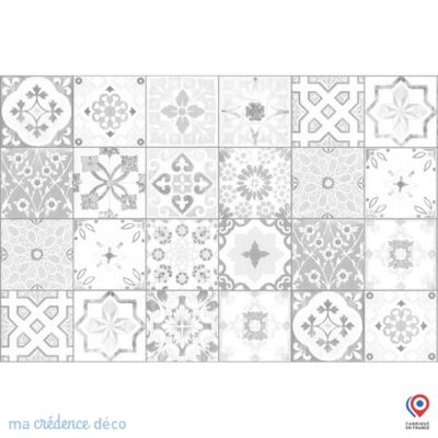 Crédence cuisine fond de hotte Carreaux ciments antique gris - Verre trempé - L 90 cm x H 50 cm - MaCrédenceDéco