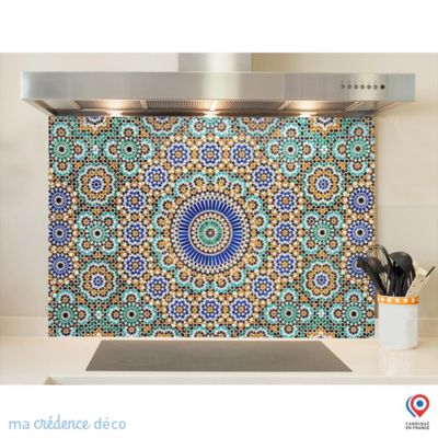 Crédence cuisine fond de hotte Carrelage arabesque - Verre trempé - L 90 cm x H 60 cm - MaCrédenceDéco