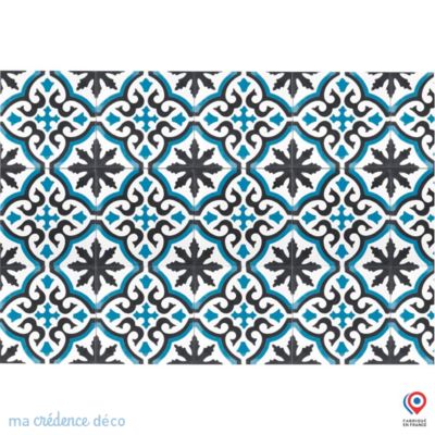 Crédence cuisine fond de hotte Carrelage classique bleu - Verre trempé - L 90 cm x H 60 cm - MaCrédenceDéco