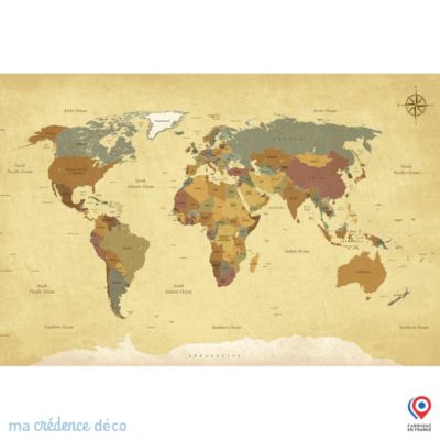Crédence cuisine fond de hotte Carte du monde - Verre trempé - L 60 cm x H 45 cm - MaCrédenceDéco