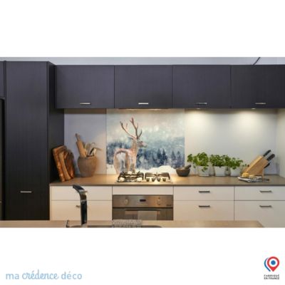 Crédence cuisine fond de hotte Cerf en hiver - Verre trempé - L 90 cm x H 50 cm - MaCrédenceDéco