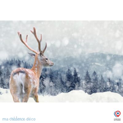 Crédence cuisine fond de hotte Cerf en hiver - Verre trempé - L 90 cm x H 50 cm - MaCrédenceDéco