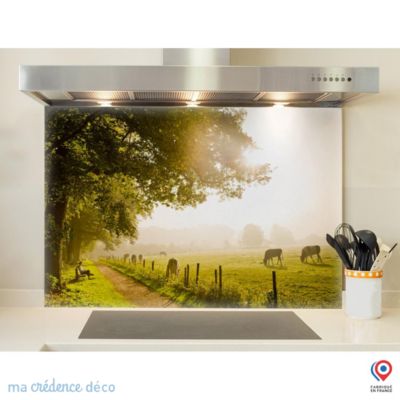 Crédence cuisine fond de hotte champ de vaches lumineux - Verre trempé - L 70 cm x H 60 cm - MaCrédenceDéco