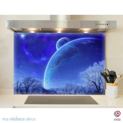 Crédence cuisine fond de hotte Ciel bleu d'hiver - Verre trempé - L 90 cm x H 50 cm - MaCrédenceDéco