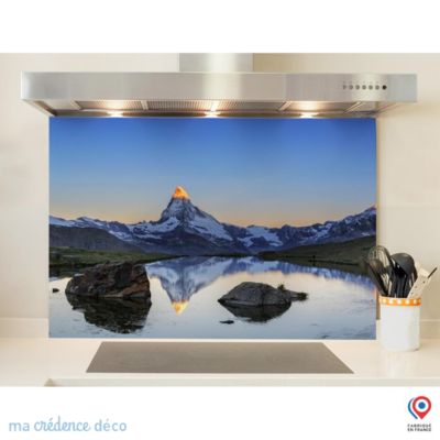 Crédence cuisine fond de hotte Ciel et montagne ensoleillée - Verre trempé - L 90 cm x H 70 cm - MaCrédenceDéco