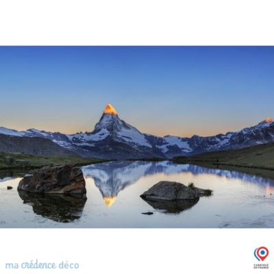 Crédence cuisine fond de hotte Ciel et montagne ensoleillée - Verre trempé - L 90 cm x H 70 cm - MaCrédenceDéco