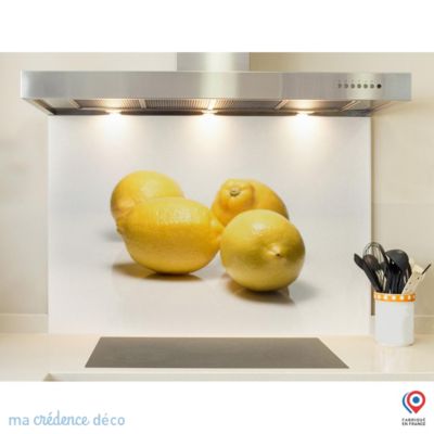 Crédence cuisine fond de hotte Citrons - Verre trempé - L 90 cm x H 70 cm - MaCrédenceDéco
