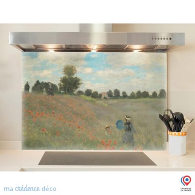 Crédence cuisine fond de hotte Claude Monet, Coquelicots, environs d'Argenteuil - Verre trempé - L 90 cm x H 50 cm