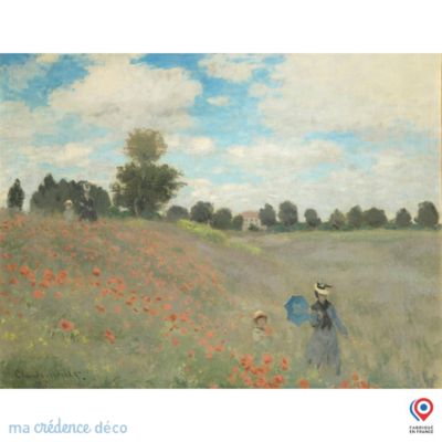 Crédence cuisine fond de hotte Claude Monet, Coquelicots, environs d'Argenteuil - Verre trempé - L 90 cm x H 50 cm