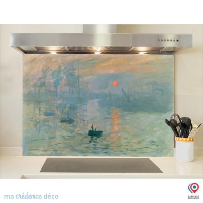 Crédence cuisine fond de hotte Claude Monet, Soleil levant - Verre trempé - L 90 cm x H 60 cm - MaCrédenceDéco