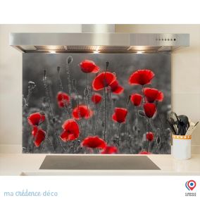 Crédence cuisine fond de hotte Coquelicots sauvages 2 - Verre trempé - L 90 cm x H 50 cm - MaCrédenceDéco