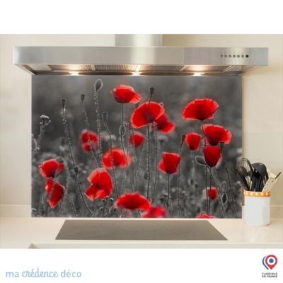 Crédence cuisine fond de hotte Coquelicots sauvages 2 - Verre trempé - L 90 cm x H 60 cm - MaCrédenceDéco