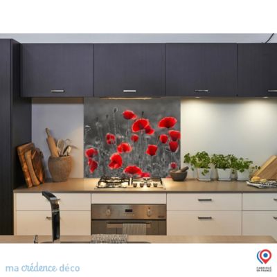 Crédence cuisine fond de hotte Coquelicots sauvages 2 - Verre trempé - L 90 cm x H 60 cm - MaCrédenceDéco