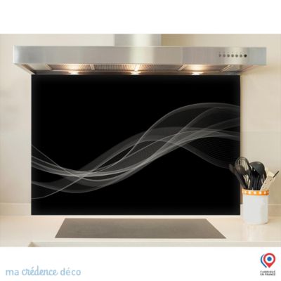 Crédence cuisine fond de hotte Courbe 4 Noir - Verre trempé - L 70 cm x H 60 cm - MaCrédenceDéco