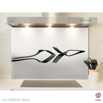 Crédence cuisine fond de hotte Couverts 3 - Verre trempé - L 90 cm x H 70 cm - MaCrédenceDéco