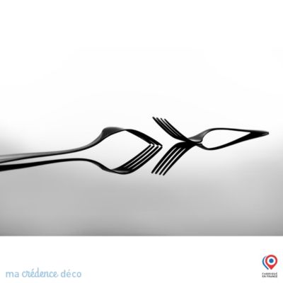 Crédence cuisine fond de hotte Couverts 3 - Verre trempé - L 90 cm x H 70 cm - MaCrédenceDéco