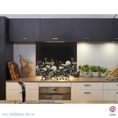 Crédence cuisine fond de hotte Dessin fleurs et aquarelle 1 - Verre trempé - L 90 cm x H 50 cm - MaCrédenceDéco
