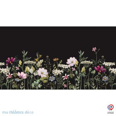 Crédence cuisine fond de hotte Dessin fleurs et aquarelle 1 - Verre trempé - L 90 cm x H 50 cm - MaCrédenceDéco