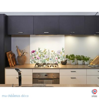 Crédence cuisine fond de hotte Dessin fleurs et aquarelle 2 - Verre trempé - L 90 cm x H 50 cm - MaCrédenceDéco