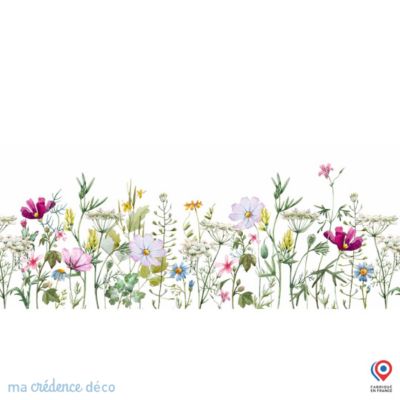 Crédence cuisine fond de hotte Dessin fleurs et aquarelle 2 - Verre trempé - L 90 cm x H 50 cm - MaCrédenceDéco