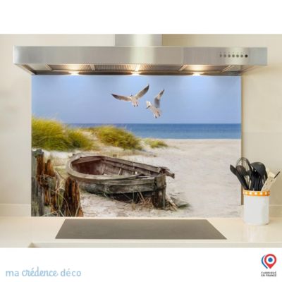 Crédence Cuisine Aluminium 3mm - Impression Mer Du Nord Bateau De Pêche - 120x80cm, Résistante Chaleur, Facile à Nettoyer