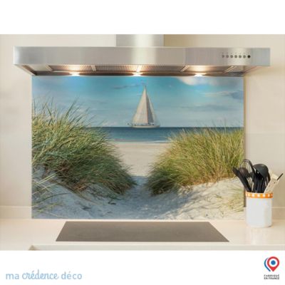Crédence cuisine fond de hotte Dunes et plage mer - Verre trempé - L 90 cm x H 60 cm - MaCrédenceDéco