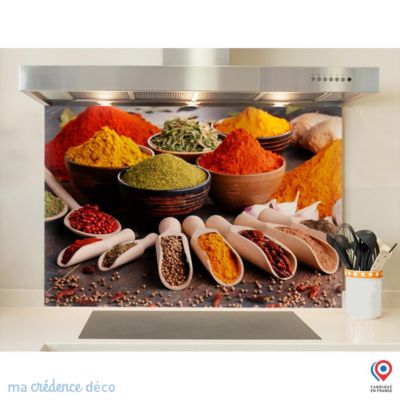 Crédence cuisine fond de hotte Epices colorées 5 - Verre trempé - L 90 cm x H 60 cm - MaCrédenceDéco