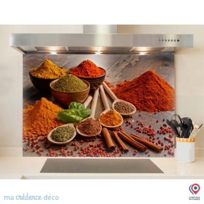 Crédence cuisine fond de hotte Epices colorées - Alu composite - L 60 cm x H 45 cm - MaCrédenceDéco
