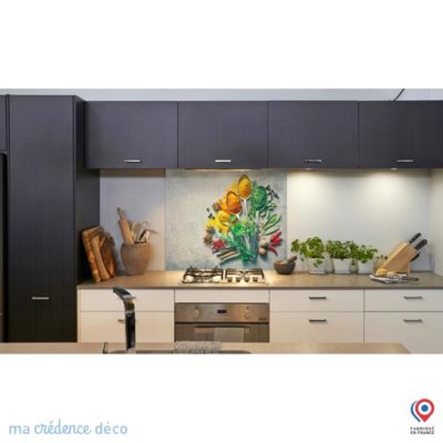 Crédence cuisine fond de hotte Epices et cuillères 1 - Verre trempé - L 90 cm x H 50 cm - MaCrédenceDéco