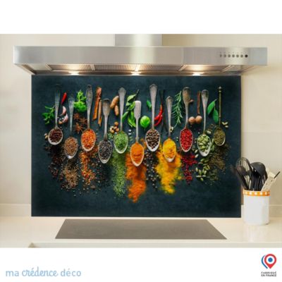 Crédence cuisine fond de hotte Epices et cuillères 2 - Alu composite - L 60 cm x H 45 cm - MaCrédenceDéco
