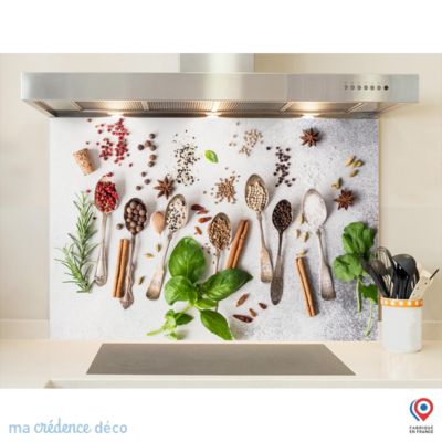 Crédence cuisine fond de hotte Epices et cuillères 3 - Verre trempé - L 90 cm x H 60 cm