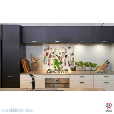 Crédence cuisine fond de hotte Epices et cuillères 3 - Verre trempé - L 90 cm x H 60 cm