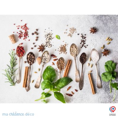 Crédence cuisine fond de hotte Epices et cuillères 3 - Verre trempé - L 90 cm x H 60 cm
