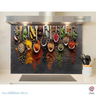 Crédence cuisine fond de hotte Epices et cuillères 5 - Verre trempé - L 70 cm x H 60 cm